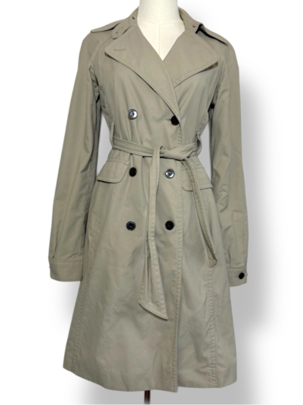 Jacob Trench Coat Classic Midi Beige Tan Size Small